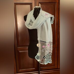 Beautiful light blue embroidered scarf